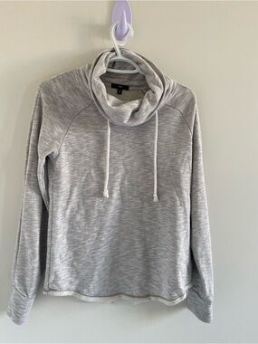 GAP Heather Light Gray Cowl Neck Drawstring Sweater